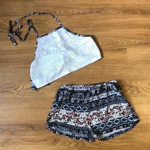 Zaful Two Piece Set Medium Pattern Crop Top Shorts